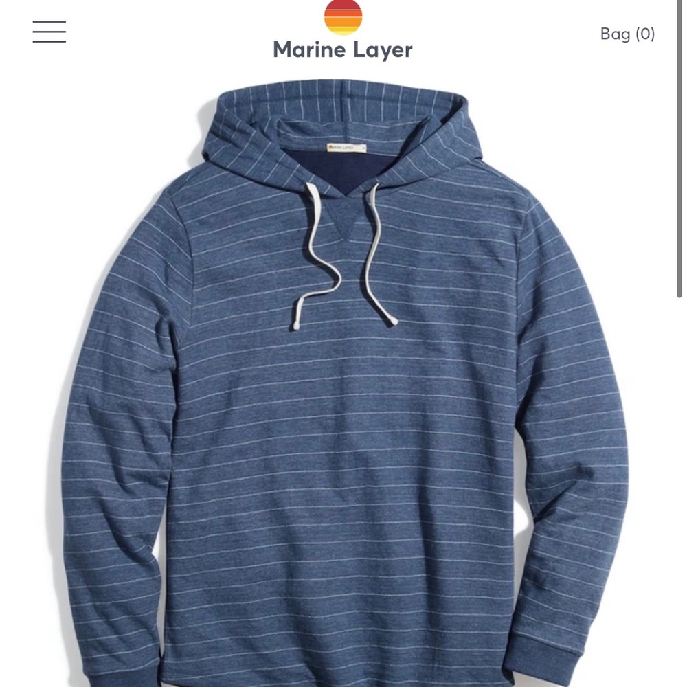 Marine Layer Double Knit Pullover Hoodie NavyWhite